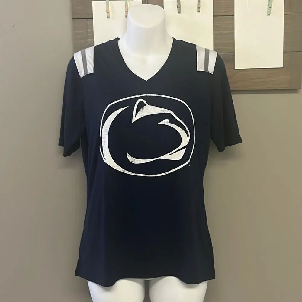 Colosseum Navy White Penn State Nittany Lions Short Sleeve V-Neck T-Shirt- Small